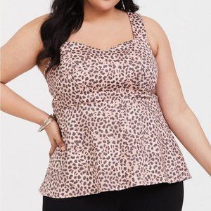 Plus Size 3X Torrid Leopard Sateen Peplum Top animal print tank dressy shirt